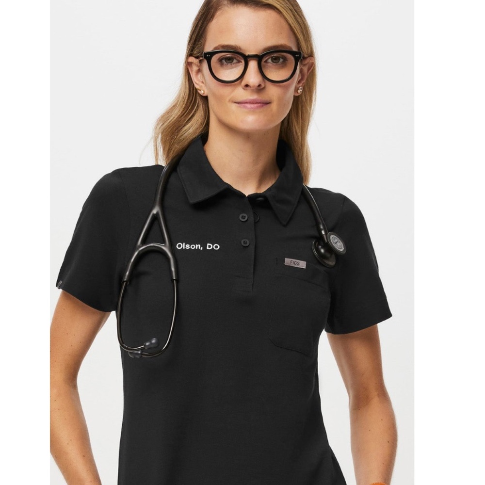 Figs Black Technical Pique Scrub Polo